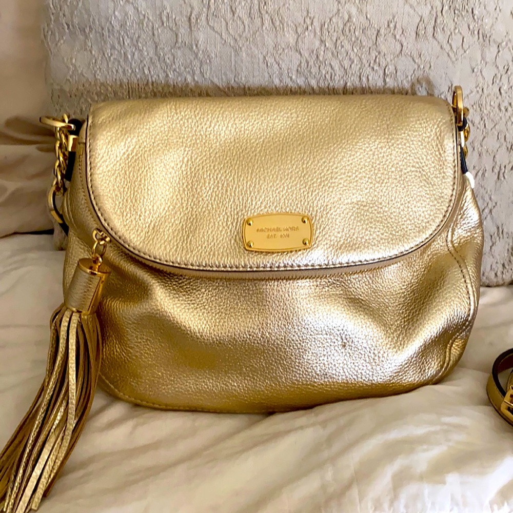 Michael Kors Gold Leather Bedford Crossbody